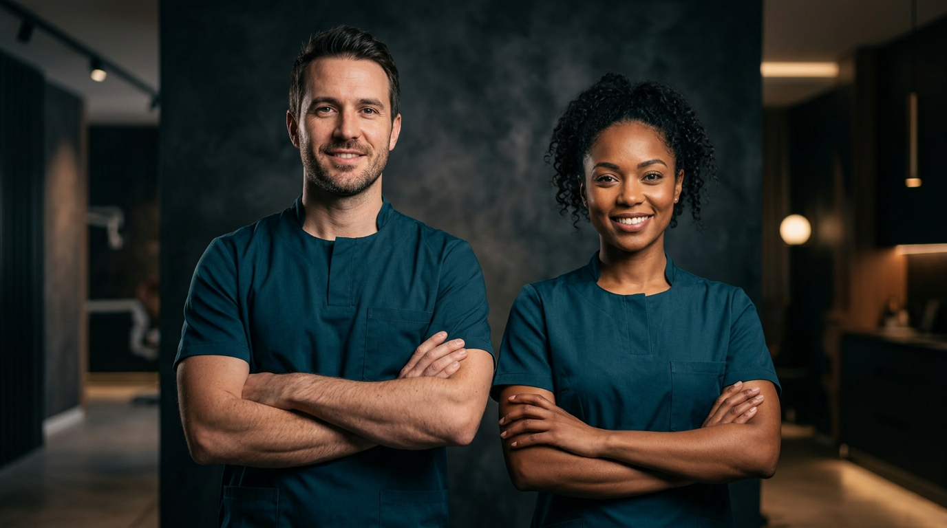 Two confident dental professionals